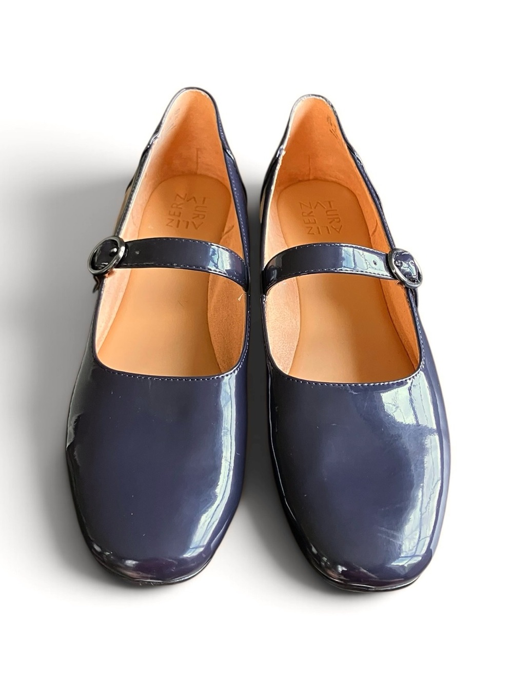 Naturalizer Kelly Mary Jane Flats Womens 11M French Navy Patent Comfort NWOB